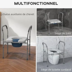 Homcom Chaise percée - Chaise de douche percée - hauteur réglable, seau amovible pliable - antidérapante - alu PVC gris* Siège De Douche