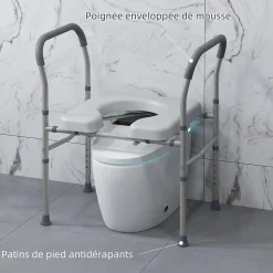 Homcom Chaise percée - Chaise de douche percée - hauteur réglable, seau amovible pliable - antidérapante - alu PVC gris* Siège De Douche