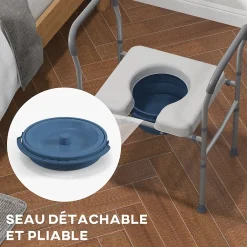 Homcom Chaise percée - Chaise de douche percée - hauteur réglable, seau amovible pliable - antidérapante - alu PVC gris* Siège De Douche