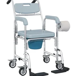 Homcom Chaise percée médicale à roulettes - repose-pieds, dossier, accoudoirs, pot amovible, support papier - alu blanc HDPE gris* Siège De Douche