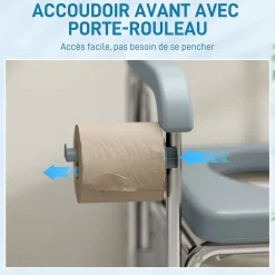 Homcom Chaise percée médicale à roulettes - repose-pieds, dossier, accoudoirs, pot amovible, support papier - alu blanc HDPE gris* Siège De Douche