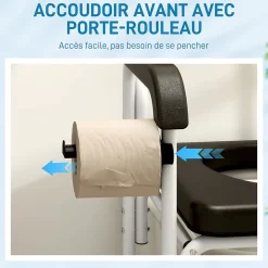 Homcom Chaise percée médicale à roulettes - repose-pieds, dossier, accoudoirs, pot amovible, support papier - alu blanc HDPE noir