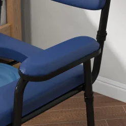 Homcom Chaise percée réglable - chaise de toilette - seau amovible, coussin, accoudoirs - acier noir PVC bleu