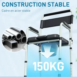 Homcom Chaise percée toilette pliable hauteur réglable - seau amovible - siège, accoudoirs rembourrés - max. 150 Kg - acier gris noir* Siège De Douche