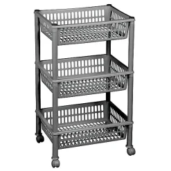 Plast Team Chariot de rangement à roulettes avec 3 corbeilles - Blanc* Meuble Buanderie