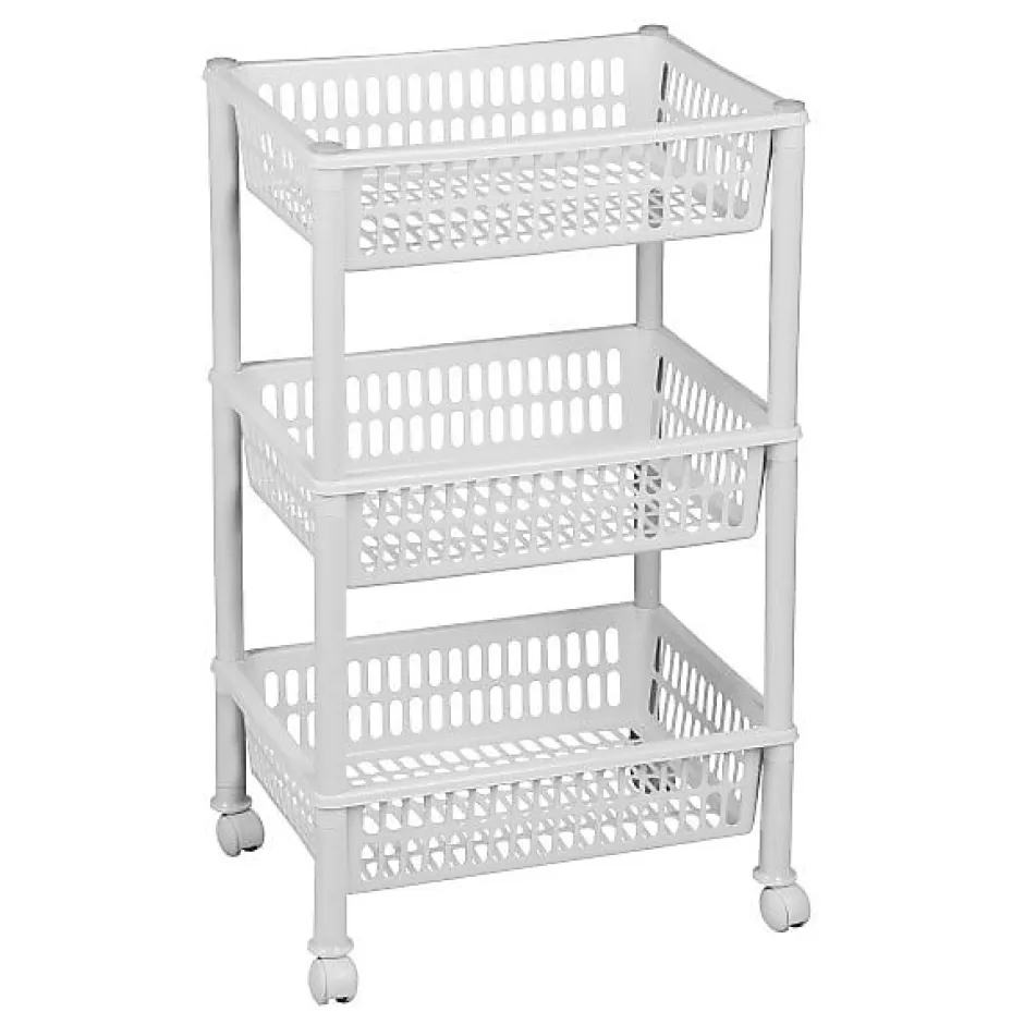 Plast Team Chariot de rangement à roulettes avec 3 corbeilles - Blanc* Meuble Buanderie
