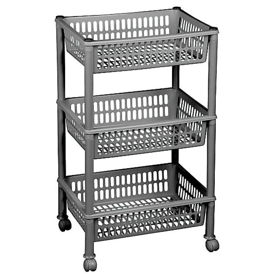 Plast Team Chariot de rangement à roulettes avec 3 corbeilles - Argent* Meuble Buanderie