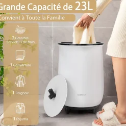 Giantex Chauffe-Serviettes Style Seau 23L, 3 Niveaux Chauffage 60-80Celsius & Minuterie 20-90min, Arrêt Automatique, Noir