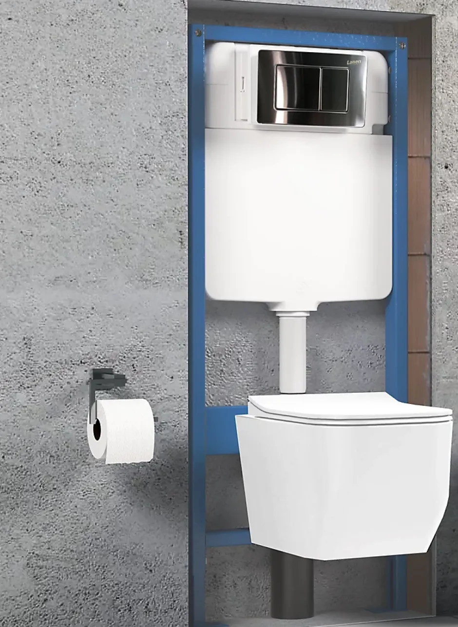 Laneri Châssis de bâti-support avec réservoir caché pour cuvette suspendu complet de plaque de commande double bouton en acier inoxydable