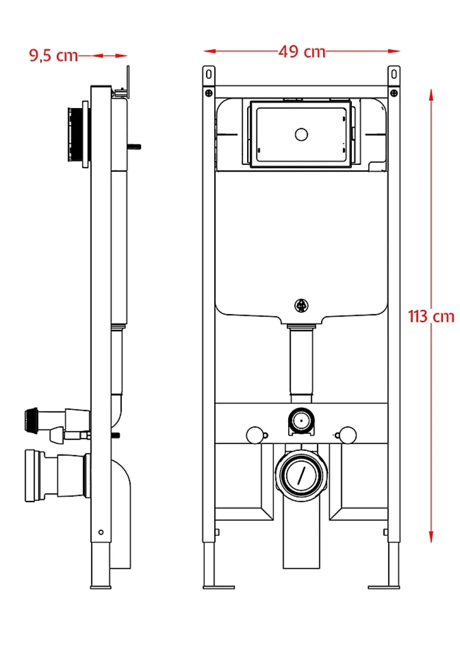 Laneri Châssis de bâti-support avec réservoir caché pour cuvette suspendu complet de plaque de commande double bouton en acier inoxydable