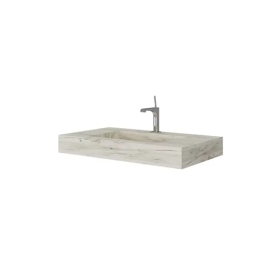 Kiamami Valentina 80Cm Hpl Stratifié Lavabo Chêne Glace Bassin Central