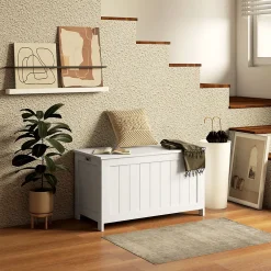 ProximaX Coffre de rangement avec poignée et couvercle, 81 x 40 x 46 cm, boîte de rangement pour salon et chambre, blanc* Meuble Wc