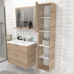 Weber Industries Colonne 2 portes + 1 niche / Décor Chêne blanchi* Meuble Vasque