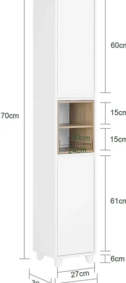 Sobuy Colonne Armoire Salle de Bain étagère étroite 2 Portes 2 Compartiments, BZR147-W,