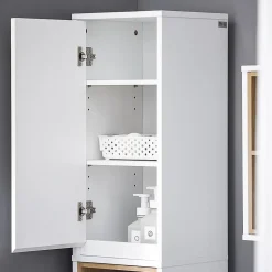 Sobuy Colonne Armoire Salle de Bain étagère étroite 2 Portes 2 Compartiments, BZR147-W,