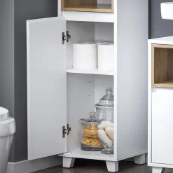 Sobuy Colonne Armoire Salle de Bain étagère étroite 2 Portes 2 Compartiments, BZR147-W,