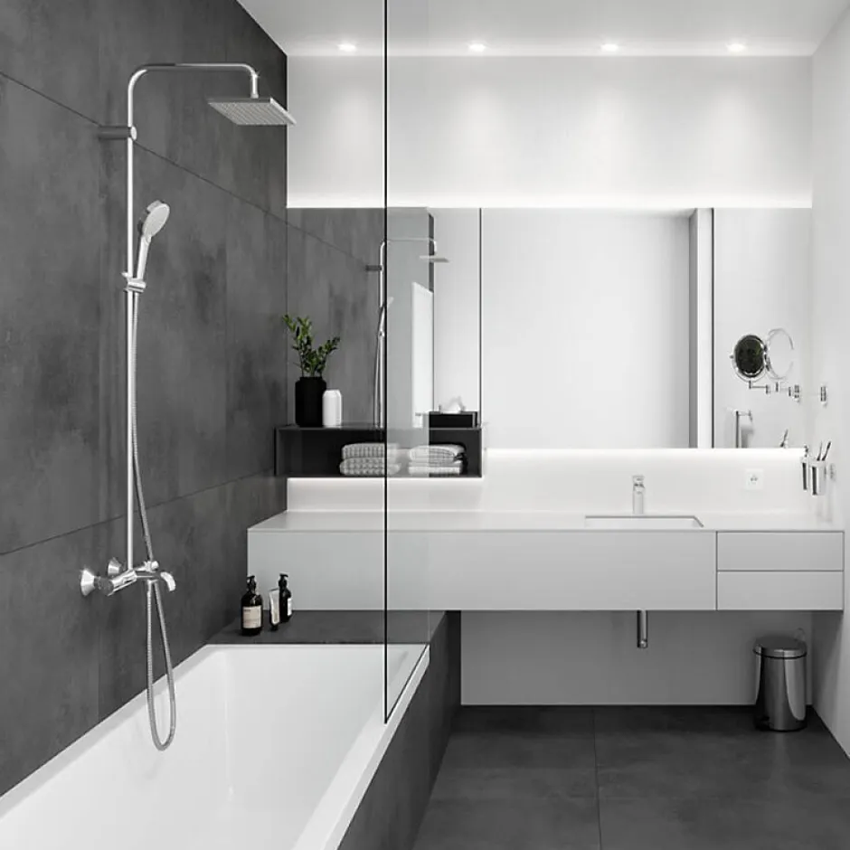 Hansgrohe Colonne bain douche thermostatique Vernis Shape 230 chromé + nettoyant Briochin