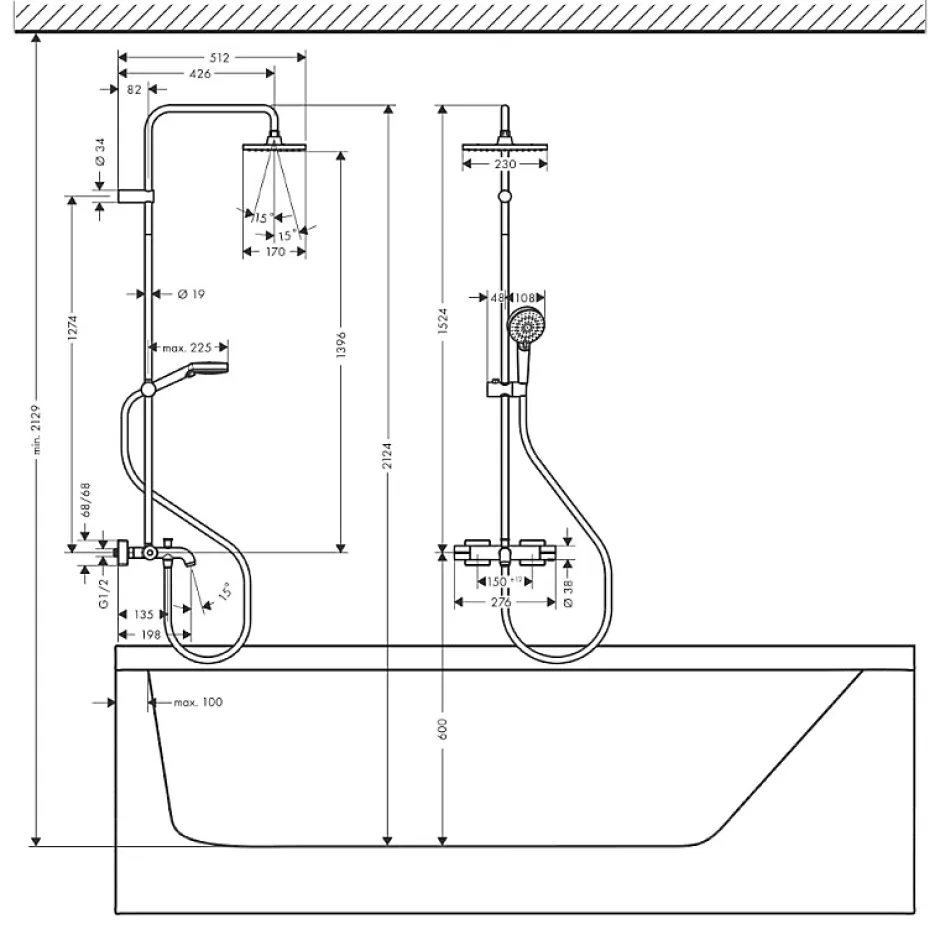 Hansgrohe Colonne bain douche thermostatique Vernis Shape 230 chromé + nettoyant Briochin