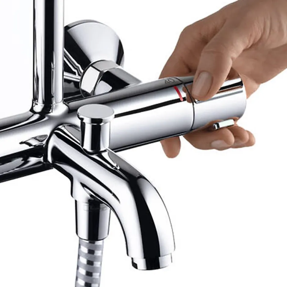 Hansgrohe Colonne bain douche thermostatique Vernis Shape 230 chromé + nettoyant Briochin