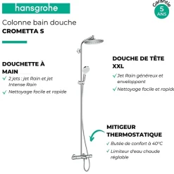 Hansgrohe Colonne bain douche thermostatique Crometta S 240 chromé + tablette Addstoris* Robinet De Douche