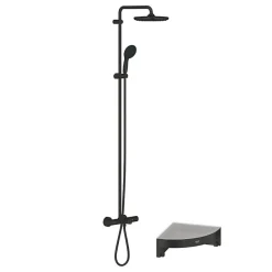 Grohe Colonne bain douche thermostatique Vitalio Start System noir mat + Tablette de douche d'angle Start Cube