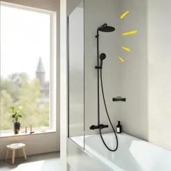 Grohe Colonne bain douche thermostatique Vitalio Start System noir mat + Tablette de douche d'angle Start Cube