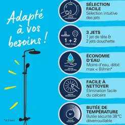 Grohe Colonne bain douche thermostatique Vitalio Start System noir mat + Tablette de douche d'angle Start Cube