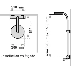 Valentin Colonne bain douche thermostatique anti-brûlure avec pomme de tête, douchette et flexible, chrome, Opium