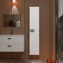 Aurlane Colonne Blanche 30x30x150 cm - Bois MDF Blanc Brillant - BOX-IN* Colonne De Salle De Bains