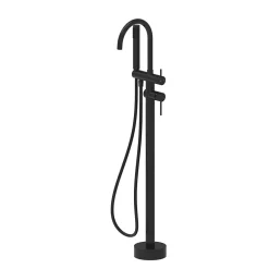 GoodHome Colonne de baignoire îlot + flexible + douchette, noir mat, Owens* Robinet De Baignoire