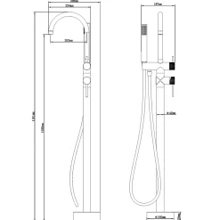 GoodHome Colonne de baignoire îlot + flexible + douchette, noir mat, Owens* Robinet De Baignoire