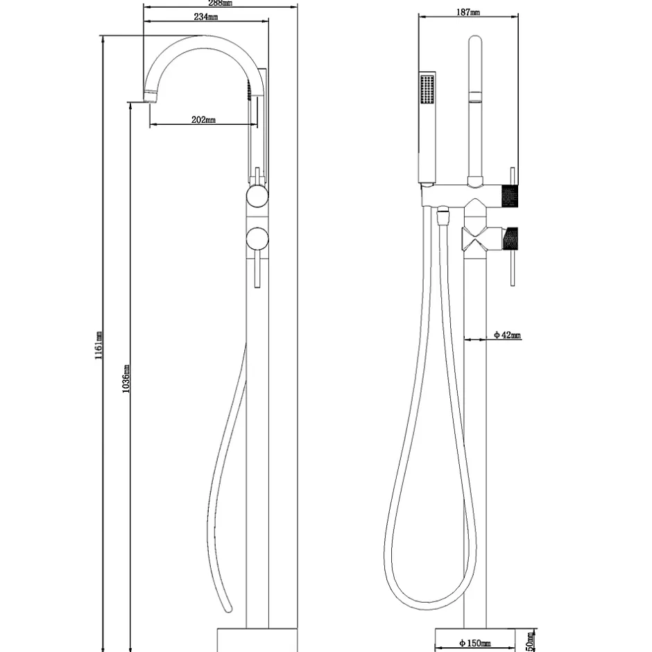 GoodHome Colonne de baignoire îlot + flexible + douchette, noir mat, Owens* Robinet De Baignoire