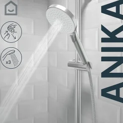 GoodHome Colonne de bain/douche thermostatique avec pommeau, douchette 3 jets, flexible, barre réglable, chrome, Anika* Colonne De Douche Thermostatique
