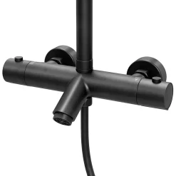 GoodHome Colonne de bain/douche thermostatique avec pommeau, douchette 3 jets, flexible, barre réglable, noir, Anika