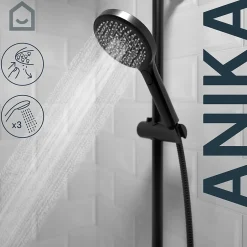 GoodHome Colonne de bain/douche thermostatique avec pommeau, douchette 3 jets, flexible, barre réglable, noir, Anika