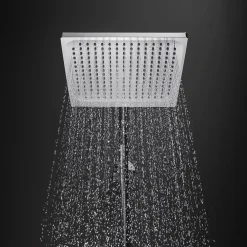 Hansgrohe Colonne de bain/douche thermostatique avec pommeau + douchette 2 jets + flexible + barre réglable, chrome, Crometta E