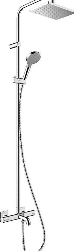 Hansgrohe Colonne de bain/douche thermostatique avec pommeau + douchette 2 jets + flexible + barre réglable, chrome, Vernis Shape* Colonne De Baignoire