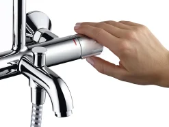 Hansgrohe Colonne de bain/douche thermostatique avec pommeau + douchette 2 jets + flexible + barre réglable, chrome, Vernis Shape* Colonne De Baignoire