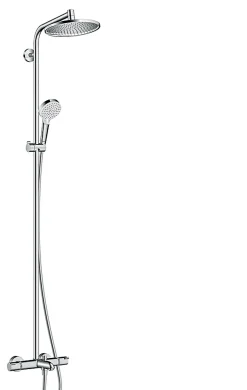 Hansgrohe Colonne de bain/douche thermostatique avec pommeau + douchette 2 jets + flexible + barre réglable, chrome, Showerpipe Crometta S 240