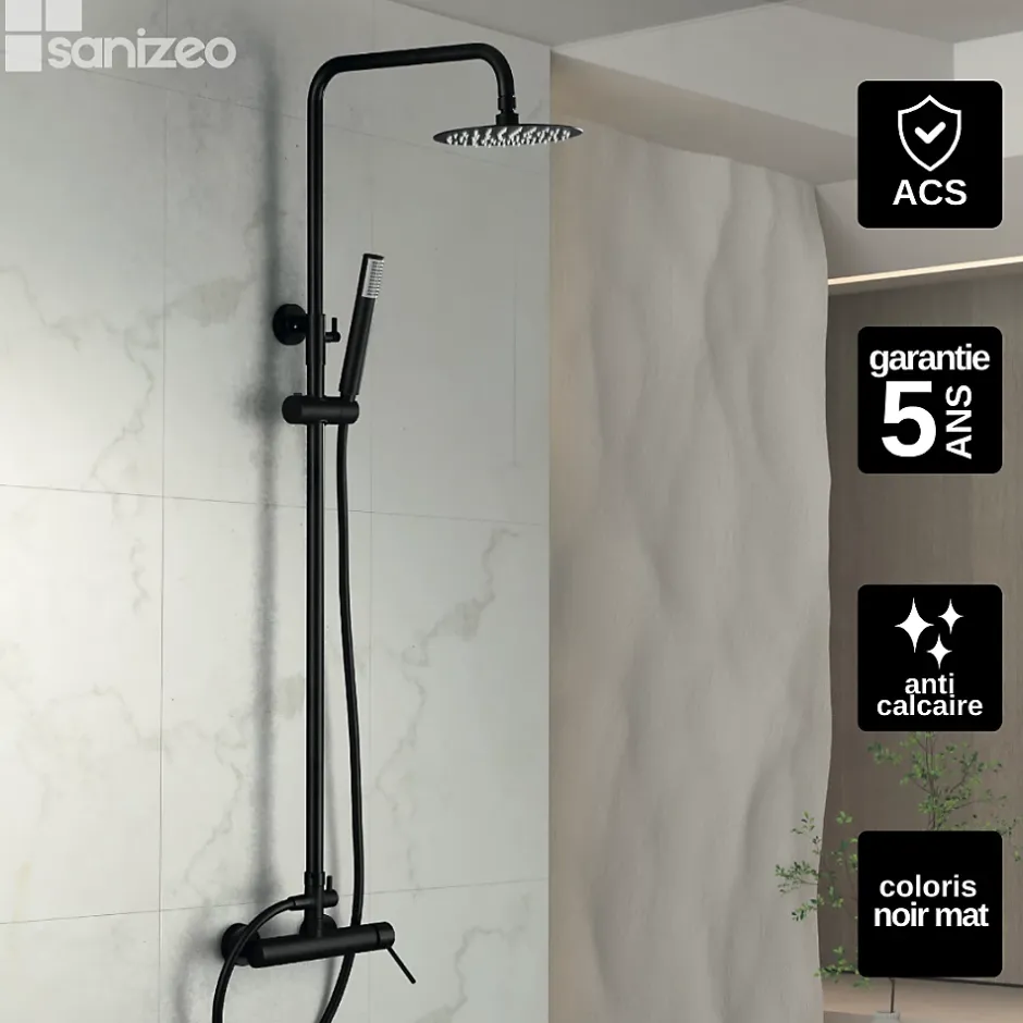 Imex Colonne de Douche Anti-Calcaire Noir Mat MILOS STICK BDYS045/NG