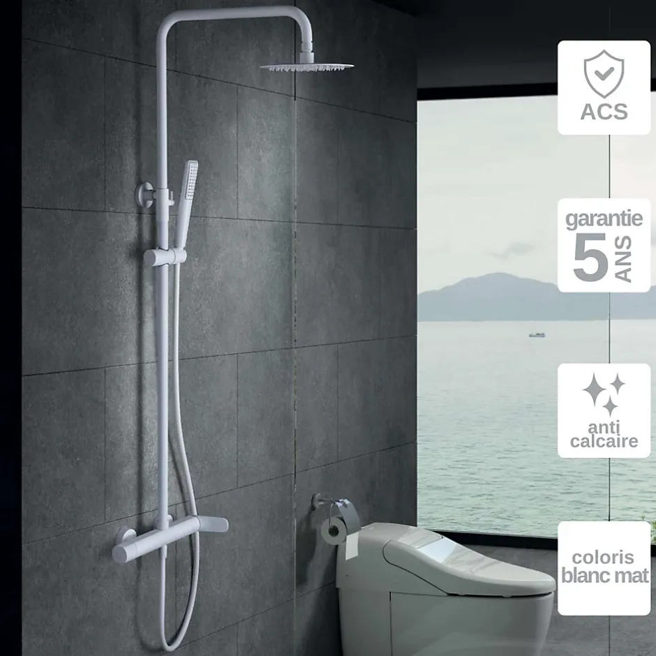Imex Colonne de Douche Anti-Calcaire Blanc Mat DINAMARCA BDR031/BL