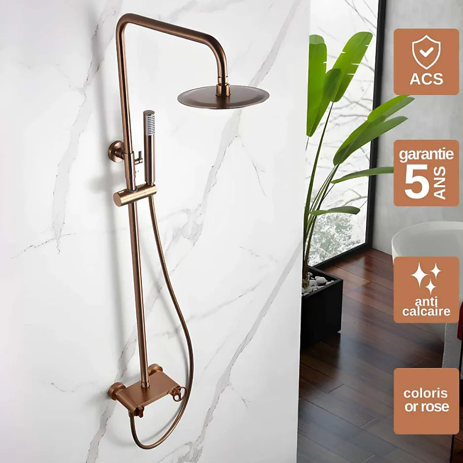 Imex Colonne de Douche Anti-Calcaire Or Rose Brossé OLIMPO BDC033/ORC