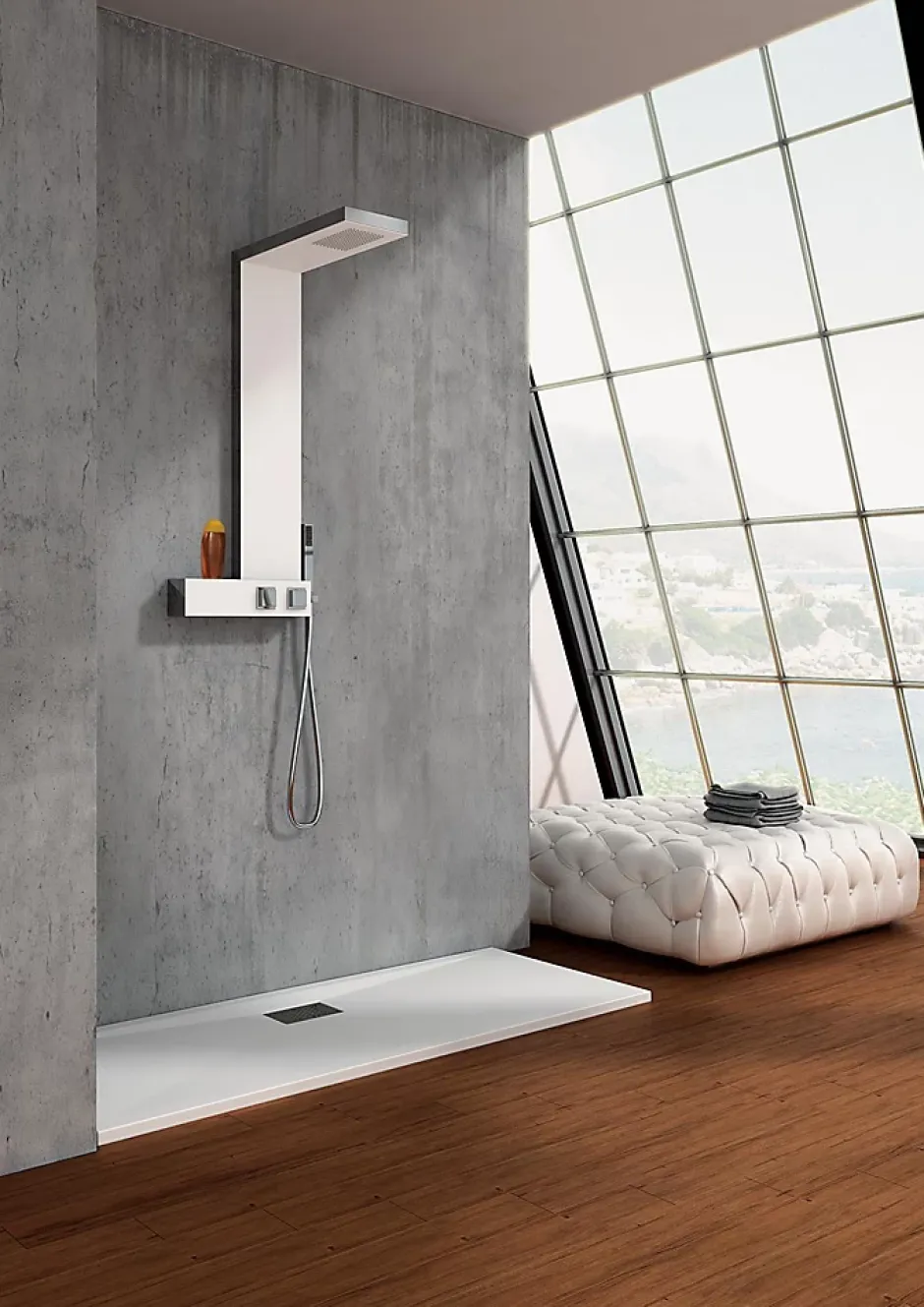 Kinedo Colonne de douche AQUADESIGN - Largeur: 20 cm - Profondeur: 50 cm - Hauteur: 102,5 cm - Chromé - Façade blanche* Colonne De Douche Mécanique