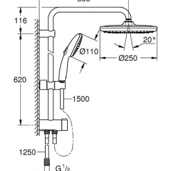 Grohe Colonne de douche avec inverseur manuel - Economie d'eau - Vitalio Start System 250 - Chromé - 26680001