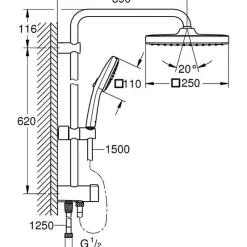 Grohe Colonne de douche avec inverseur manuel - Economie d'eau - Vitalio Comfort 250 - Chromé - 26698001* Colonne De Douche Thermostatique