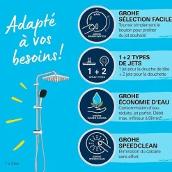 Grohe Colonne de douche avec inverseur manuel - Economie d'eau - Vitalio Comfort 250 - Chromé - 26698001* Colonne De Douche Thermostatique