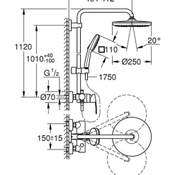 Grohe Colonne de douche avec mitigeur monocommande - Economie d'eau - Vitalio Comfort 250 - Chromé - 26985001
