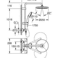 Grohe Colonne de douche avec mitigeur thermostatique - Economie d'eau - Vitalio Start System 250 - Noir Mat - 266772431* Colonne De Douche Thermostatique