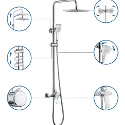 Auralum Max Colonne de Douche avec Robinetterie , Ensemble de Douche avec pommeau + douchette + flexible