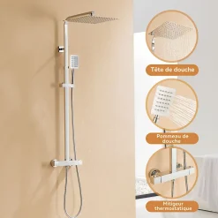 Auralum Max Colonne de Douche avec Robinetterie Thermostatique, Ensemble de Douche avec pommeau + douchette